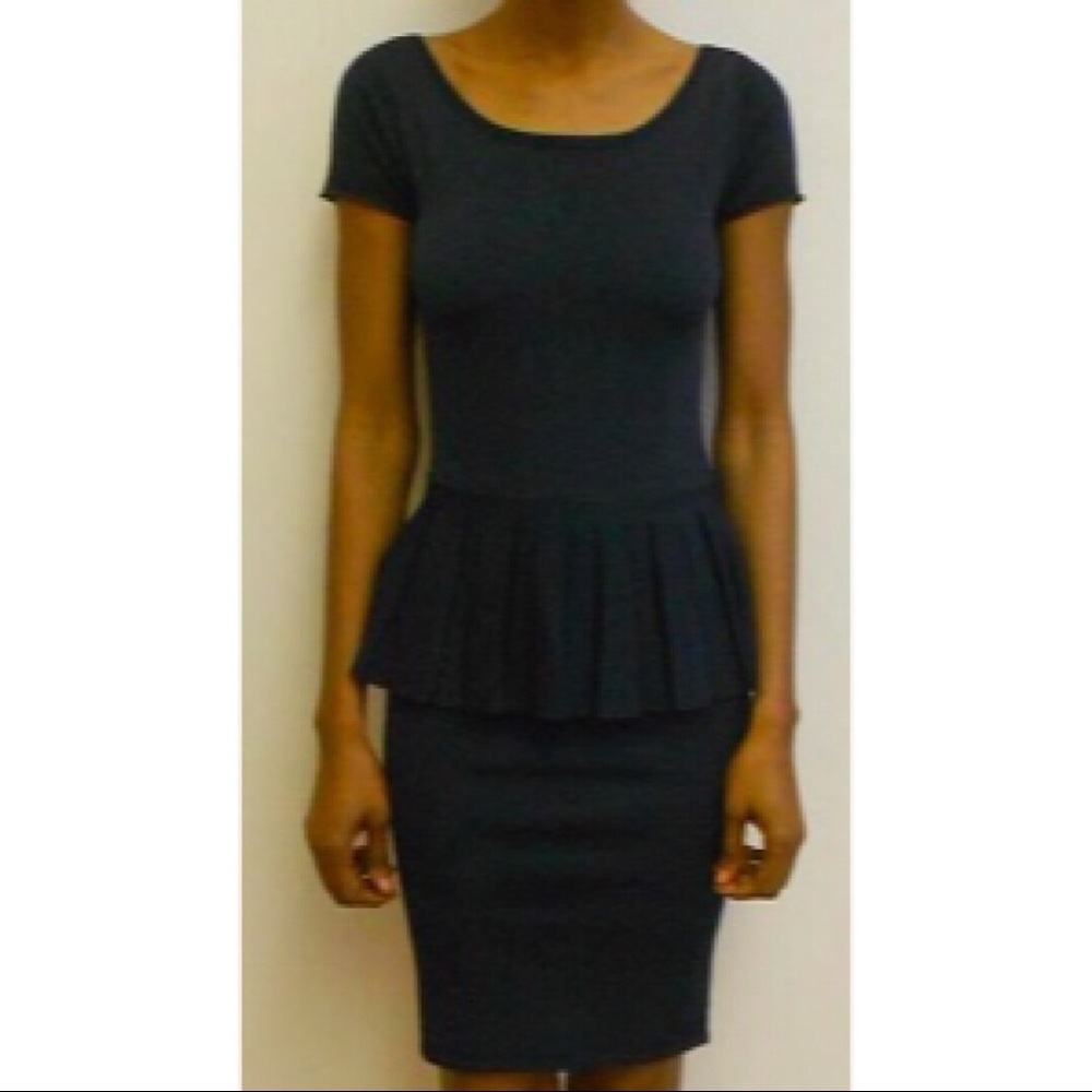 Navy Peplum Knit Dress